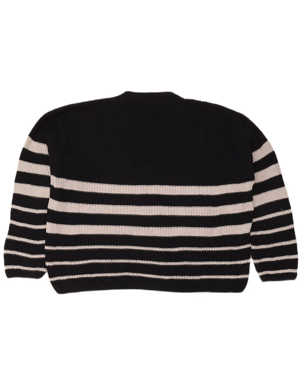 Zara Pull surdimensionné à col rond pour femme UK 10 Petit rayé noir