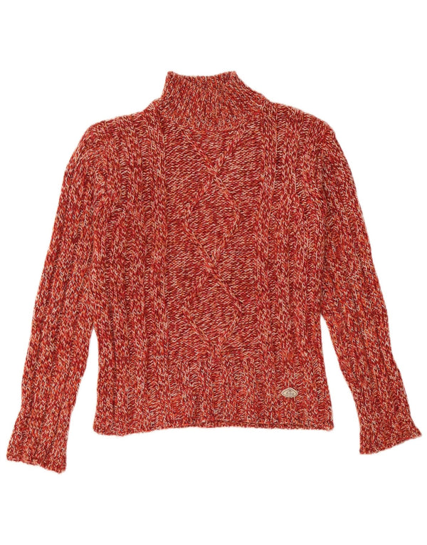 vintage Womens Turtle Neck Jumper Sweater UK 14 Grand Acrylique Moucheté Rouge