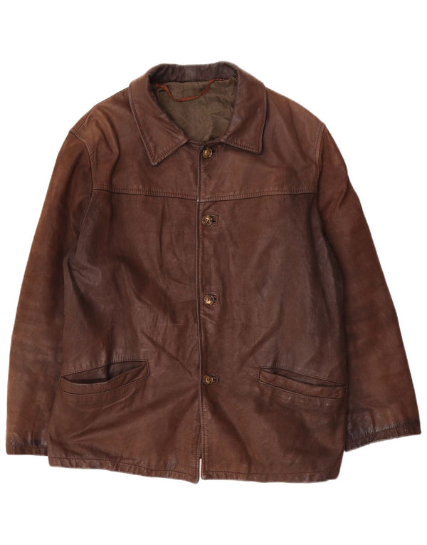 VINTAGE Veste en cuir homme UK 40 Grand cuir marron