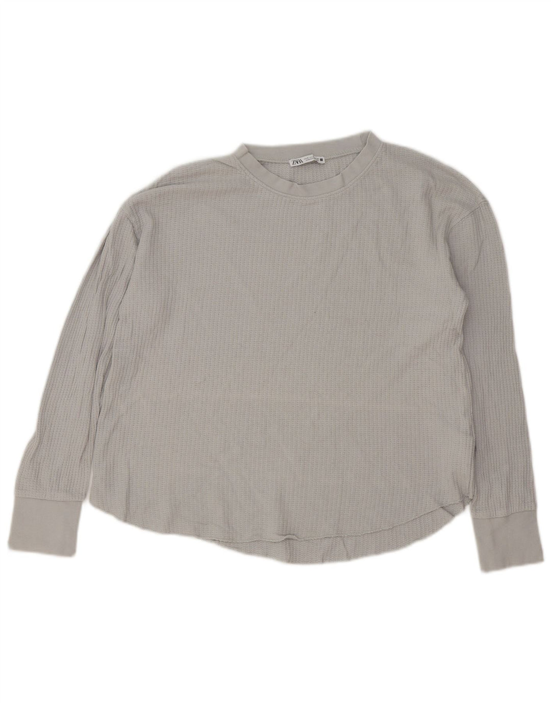 Zara Femme Haut Oversize Manches Longues UK 10 Petit Gris Coton