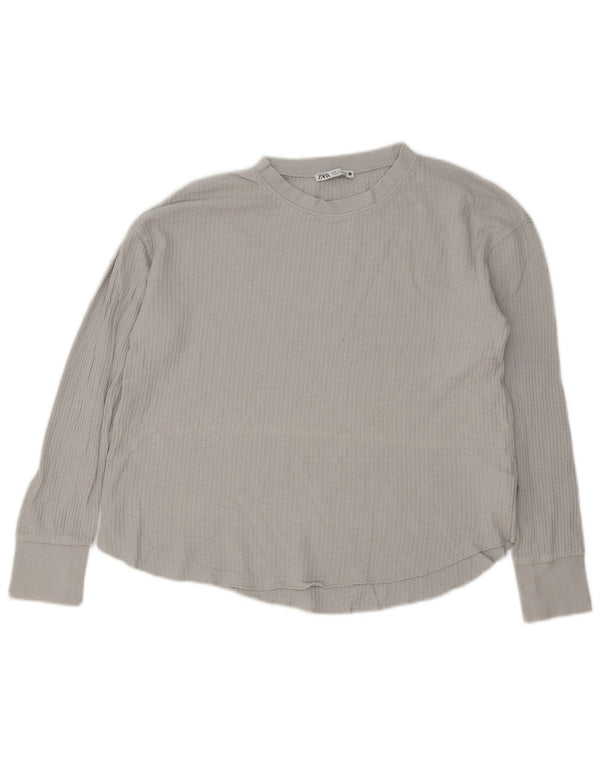 Zara Femme Haut Oversize Manches Longues UK 10 Petit Gris Coton
