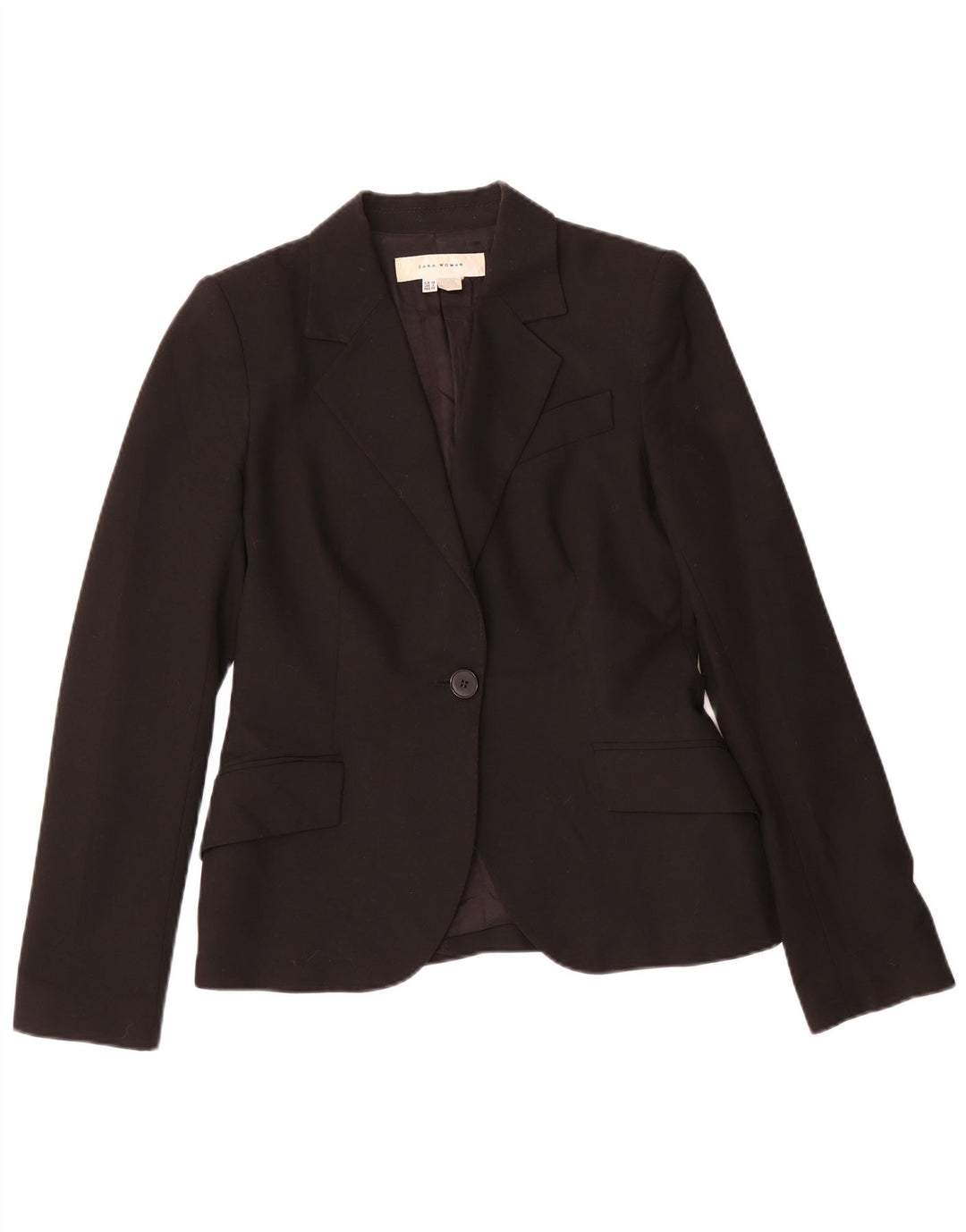Zara Femme 1 Bouton Blazer Veste EU 38 Petit Noir Polyester