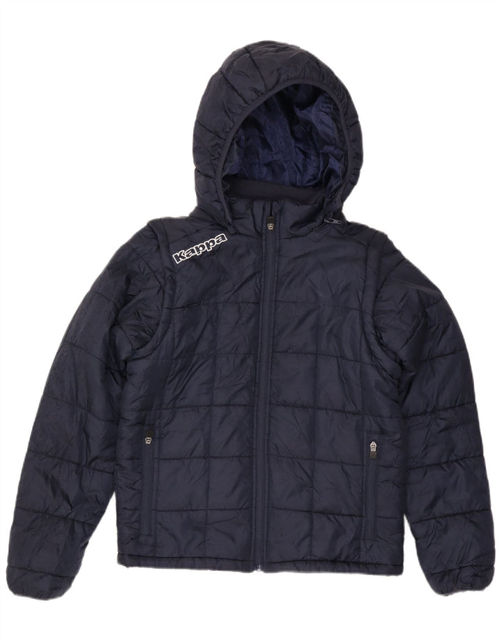 Kappa Veste matelassée à capuche graphique pour homme UK 36 Small Bleu marine Polyester