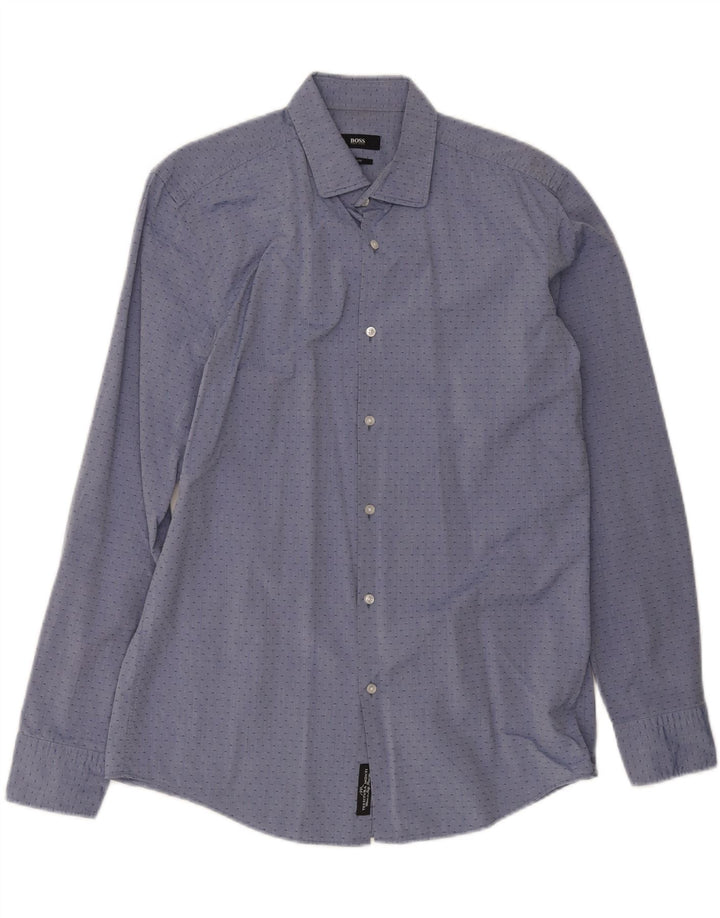 Hugo Boss Chemise slim fit pour homme Taille 15 3/4 40 Bleu moyen tacheté