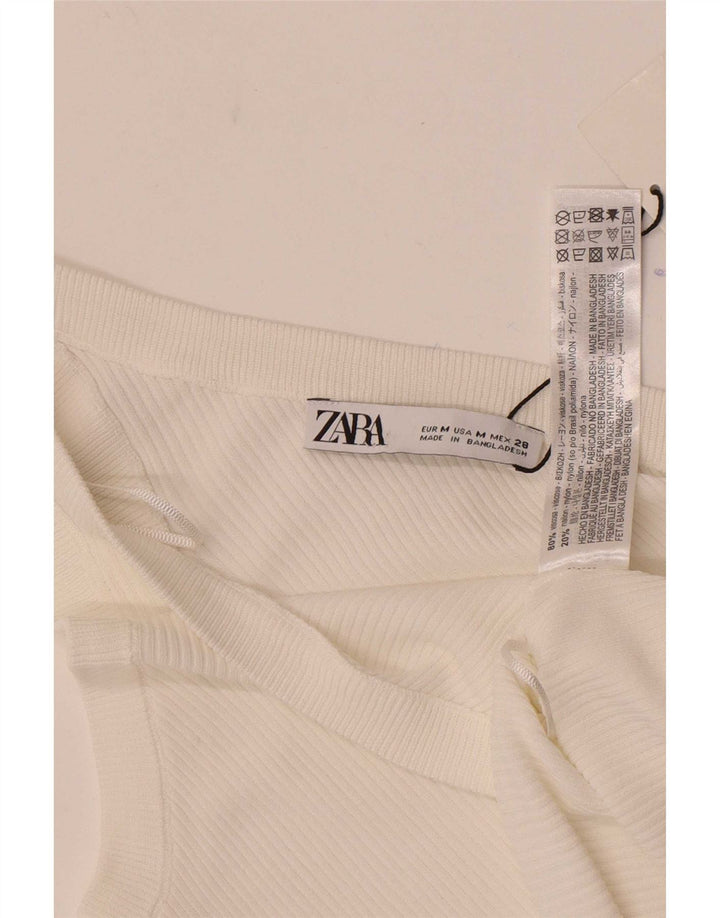 Zara Femme Top Une Épaule UK 12 Medium Blanc Viscose