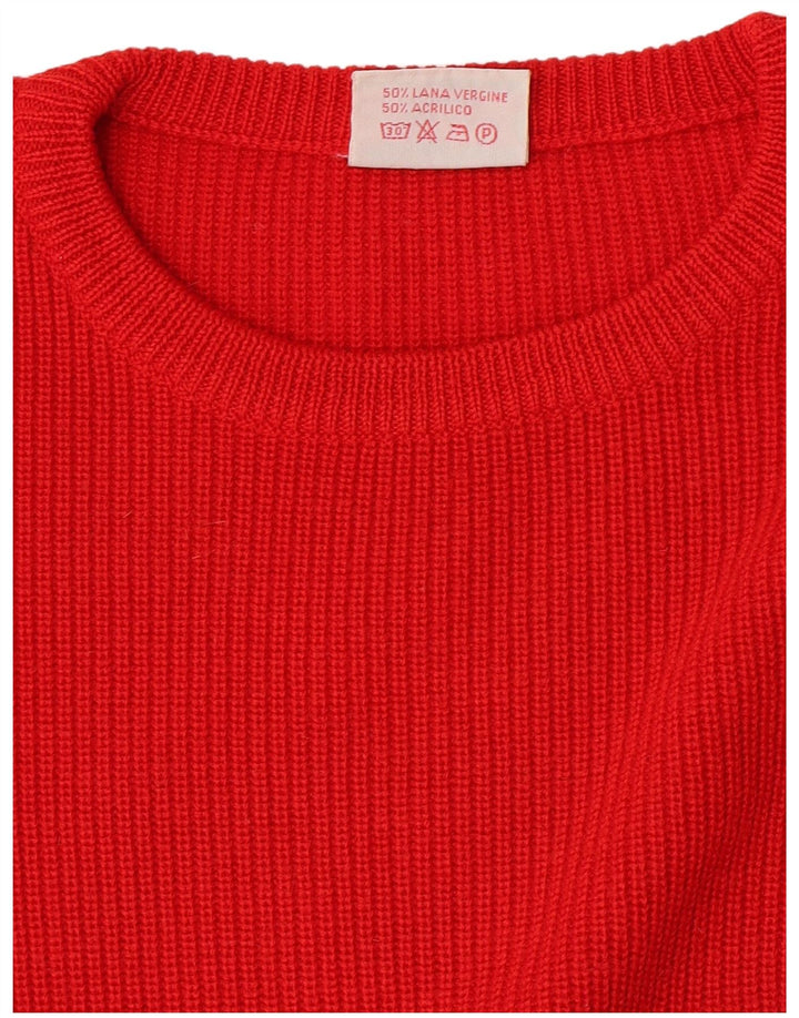 vintage Mens Crew Neck Jumper Pull Moyen Rouge Laine Vierge