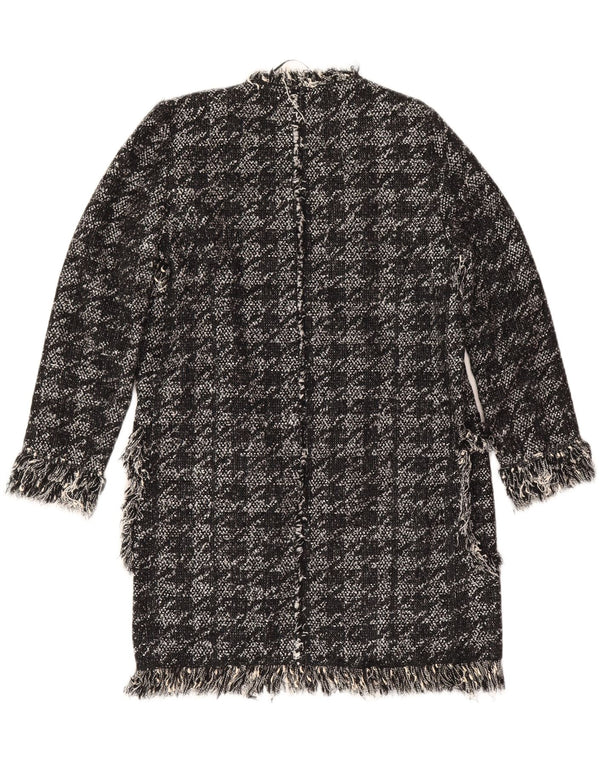 Zara Womens Open Overcoat UK 10 Petit coton pied-de-poule noir