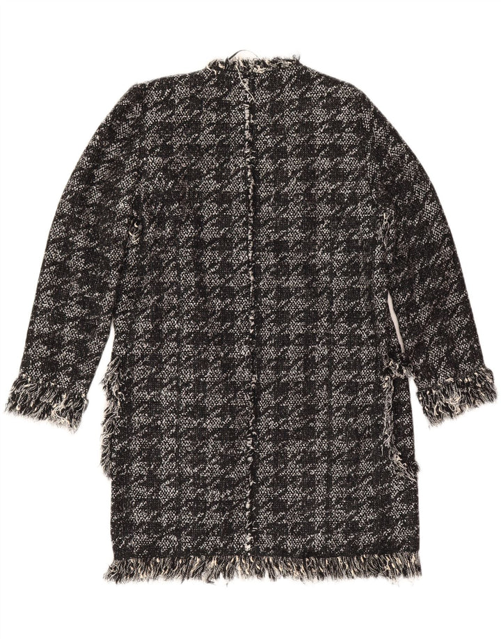 Zara Womens Open Overcoat UK 10 Petit coton pied-de-poule noir