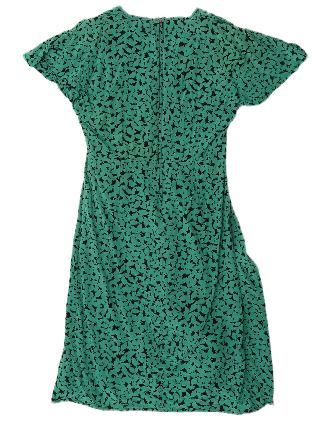 vintage Womens Abstract Pattern A-Line Robe UK 16 Grande Soie Verte