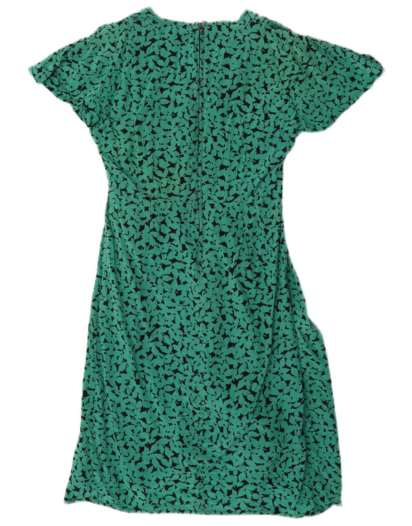 vintage Womens Abstract Pattern A-Line Robe UK 16 Grande Soie Verte