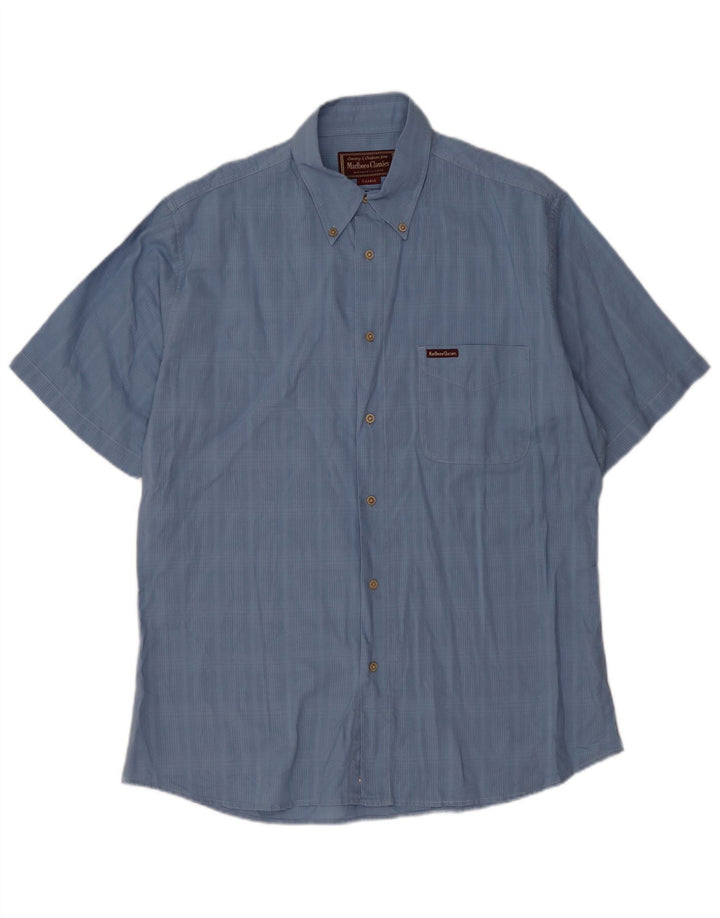 Marlboro Classics Chemise à manches courtes pour homme XL Bleu à carreaux en coton