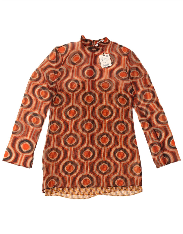 Zara Tunique à manches longues pour femme UK 12 Polyester géométrique marron moyen