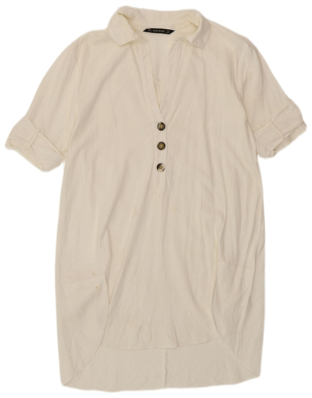 ZARA Robe chemise à manches courtes pour femme UK 14 Blanc moyen