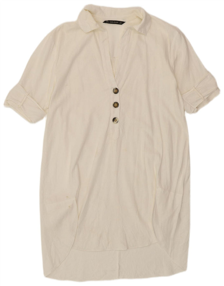 ZARA Robe chemise à manches courtes pour femme UK 14 Blanc moyen