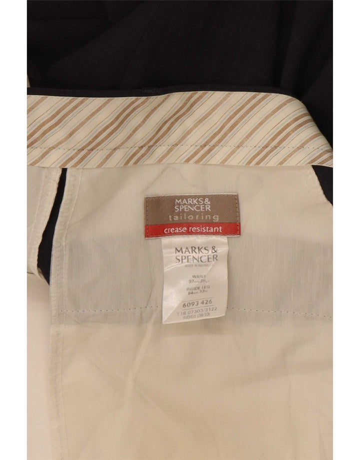Marks & Spencer Pantalon de Costume Droit Homme W38 L33 Bleu Marine Polyester