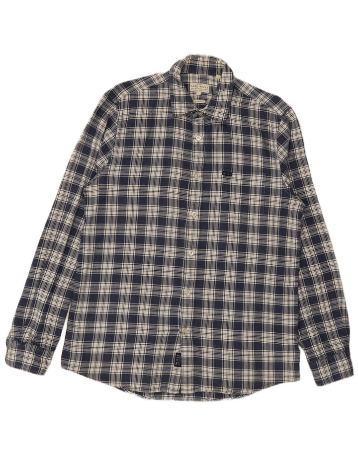 JACK WILLS Chemise classique en flanelle pour homme en coton à carreaux bleu marine moyen