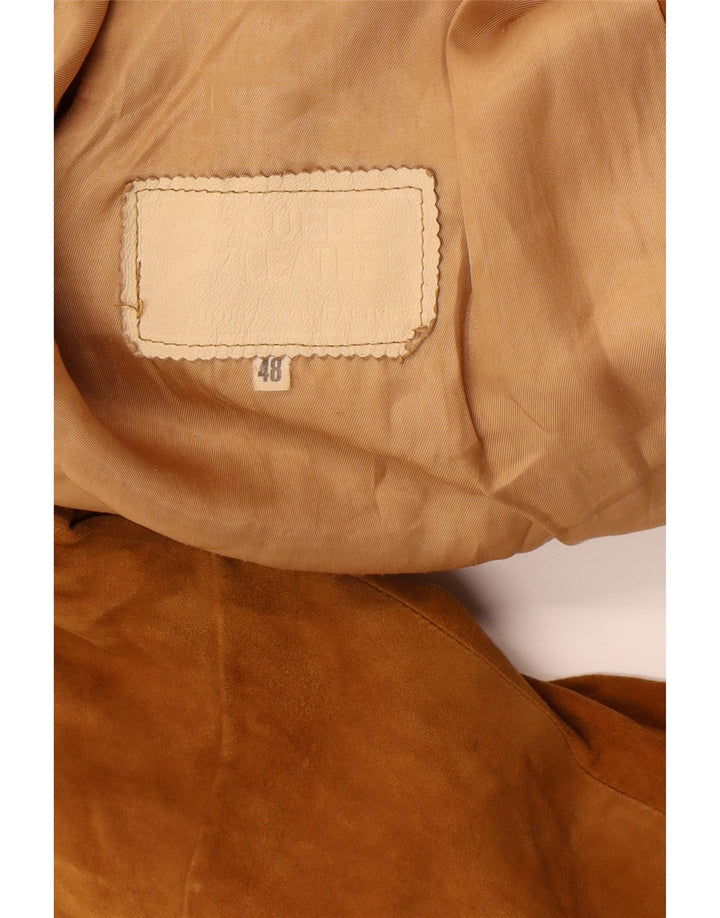 vintage Femme 3 Boutons Blazer En Daim Veste IT 48 XL Cuir Marron