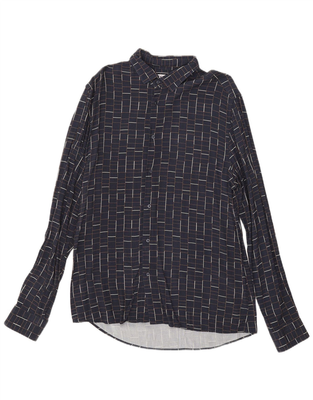 Zara Chemise Slim Fit Grand Carreaux Bleu Marine Viscose