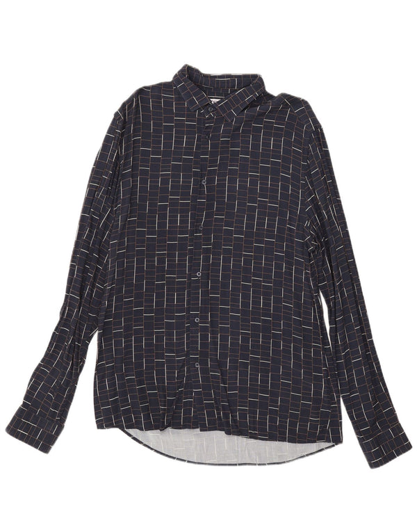 Zara Chemise Slim Fit Grand Carreaux Bleu Marine Viscose