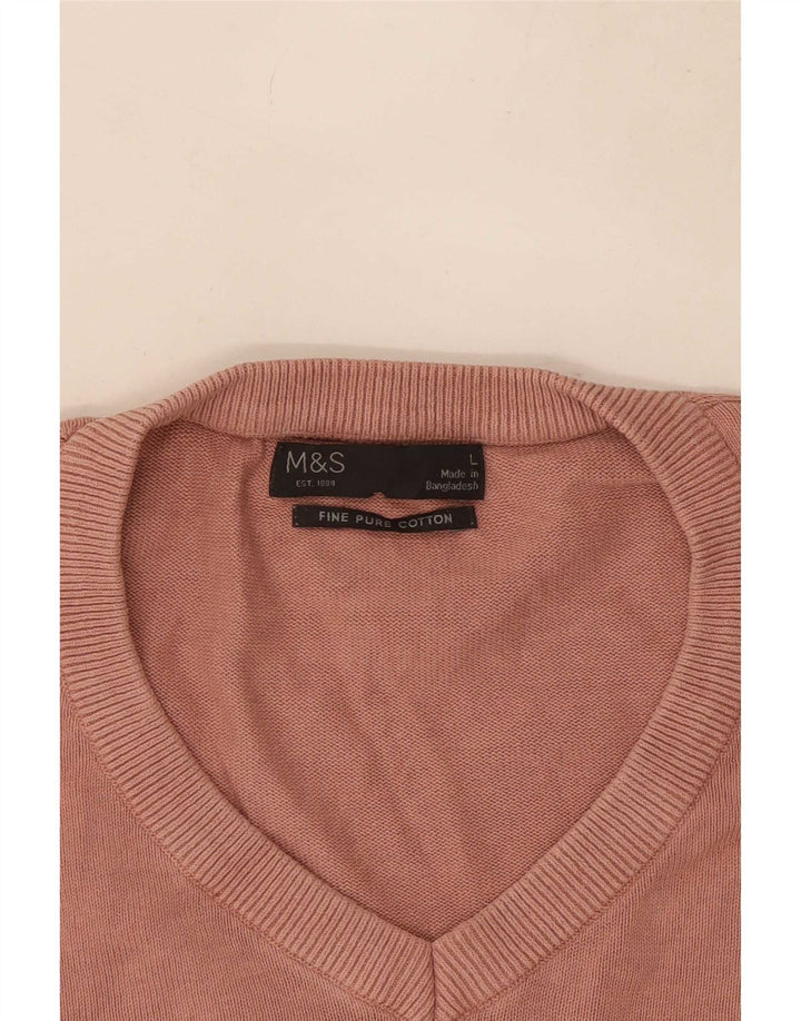 Marks & Spencer Pull col V pour homme en coton rose Taille L