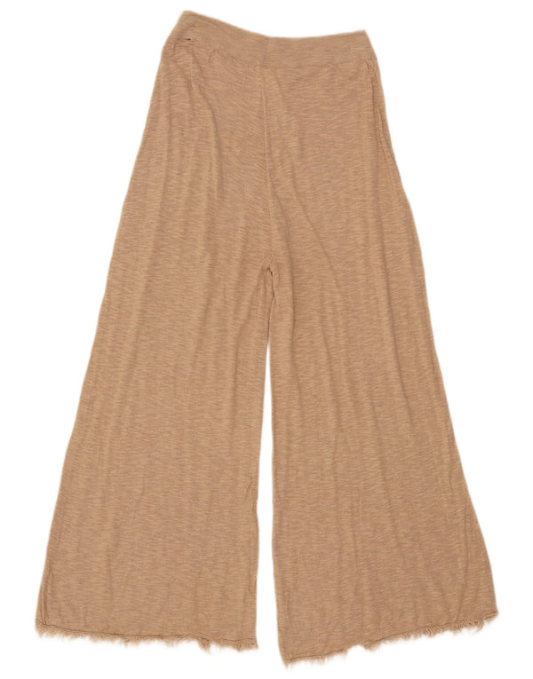 Zara Pantalon court en tricot à jambe large pour femme UK 12 Medium W28 L23 Beige