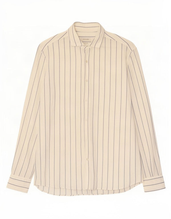 Massimo Dutti Chemise homme en lin blanc à fines rayures