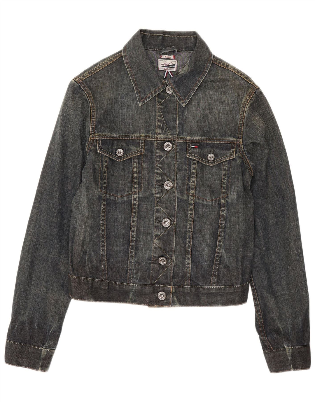 Tommy Hilfiger Veste en jean crop pour femme UK 12 Bleu moyen Coton