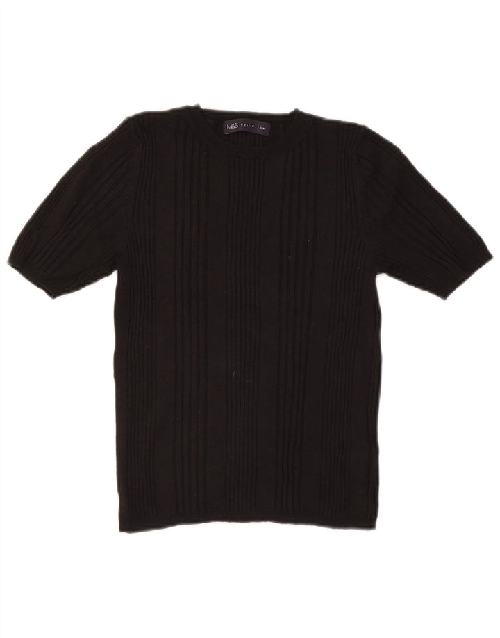 Marks & Spencer Pull court à col rond pour femme UK 10 Petit Noir