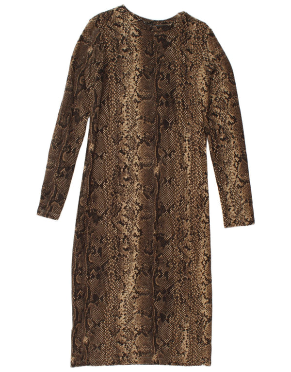Zara Robe moulante à manches longues pour femme UK 12 Marron moyen imprimé animal