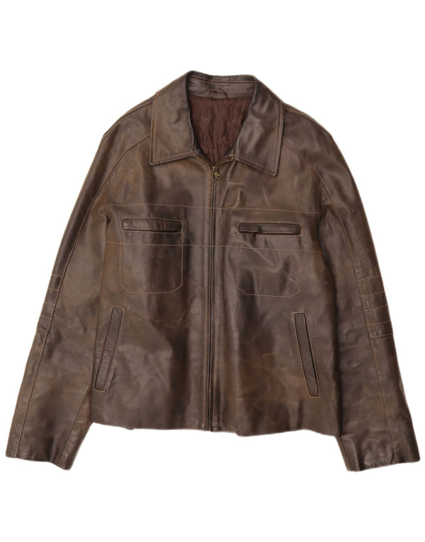 veste en cuir homme vintage UK 38 Cuir brun moyen