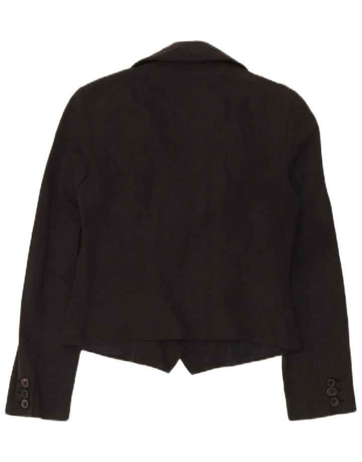 All Saints Veste blazer courte à 3 boutons pour femme UK 12 en coton noir moyen