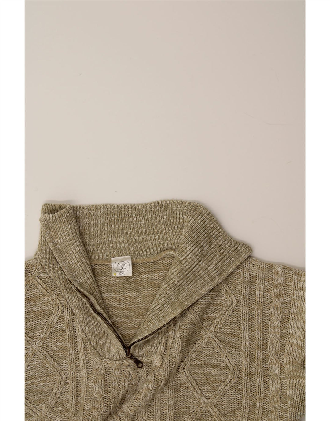 VINTAGE Pull col zippé pour homme 2XL Beige Polyacrylique