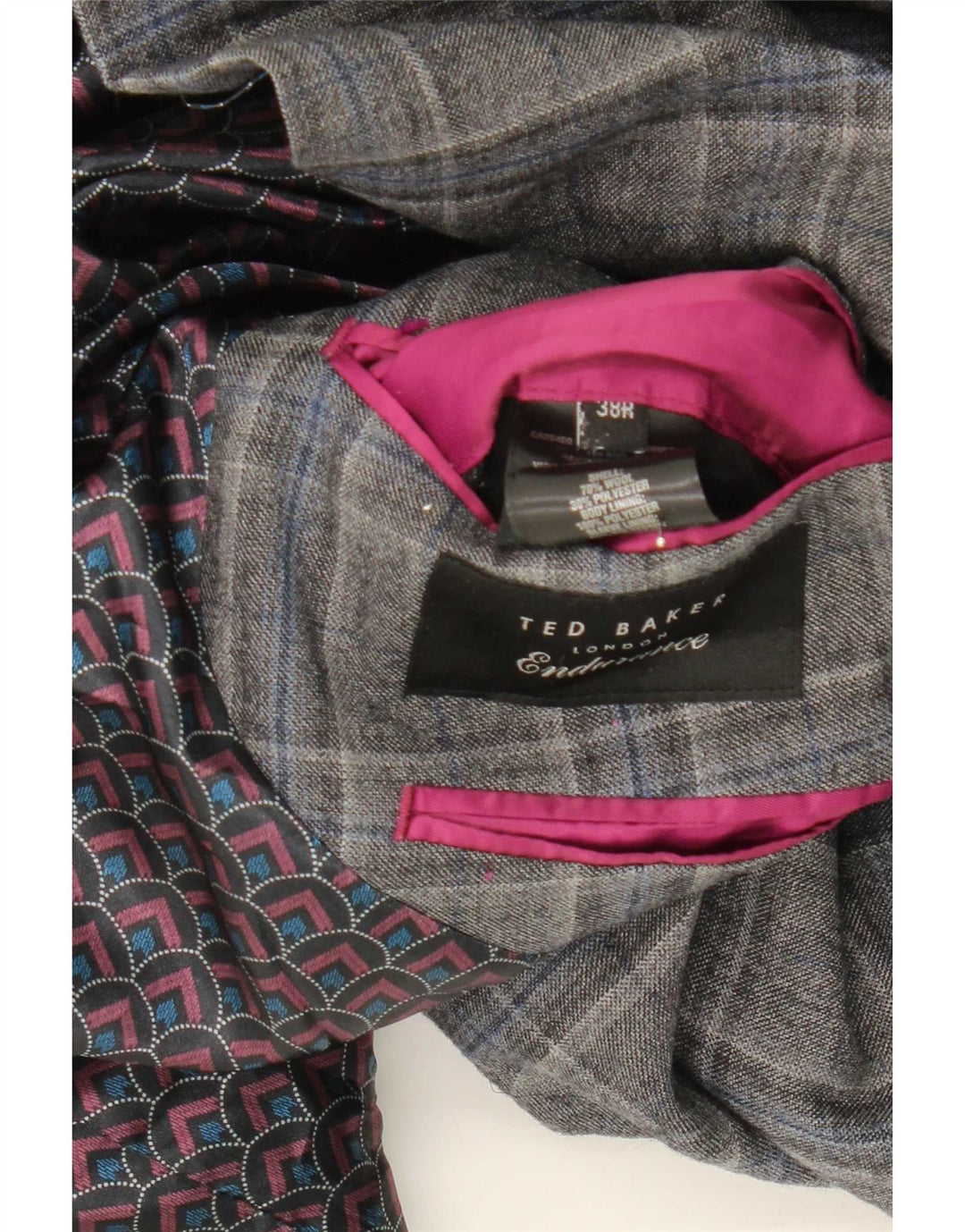 Ted Baker Veste blazer à 2 boutons pour homme UK 38 Laine à carreaux gris moyen
