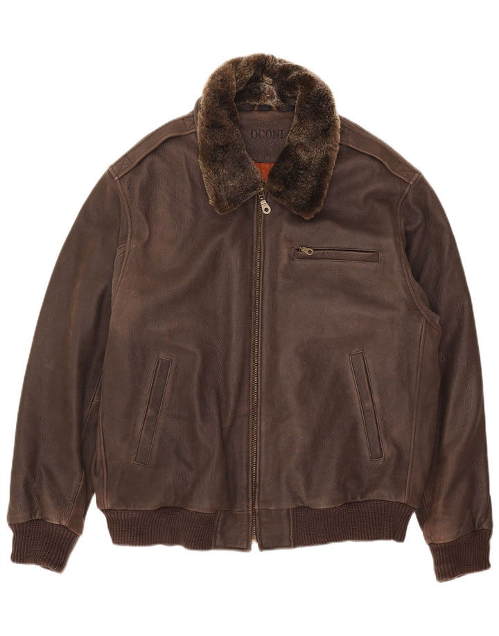 Oconi Veste en cuir pour homme IT 54 2XL Cuir marron