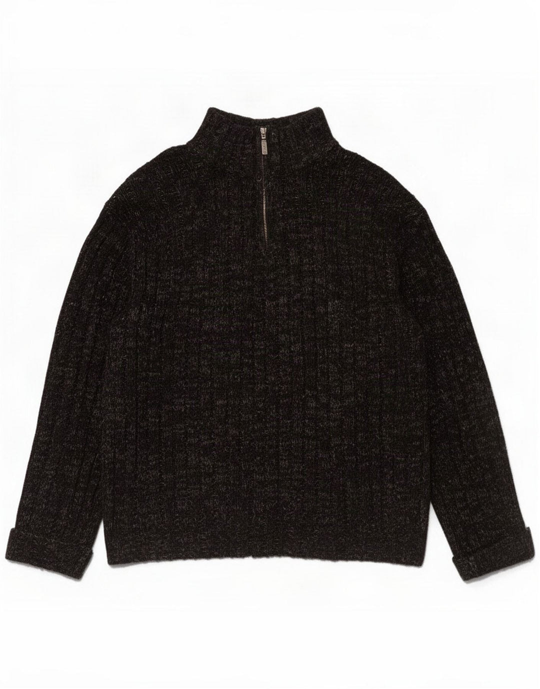Marks & Spencer Pull à col zippé pour homme Grande laine mouchetée noire