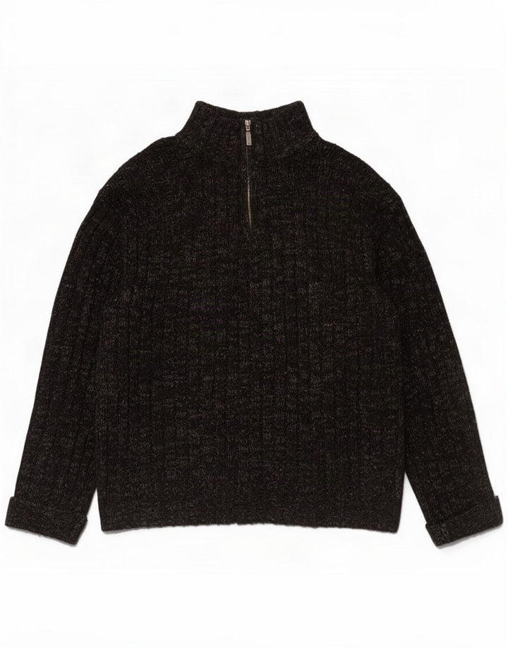 Marks & Spencer Pull à col zippé pour homme Grande laine mouchetée noire