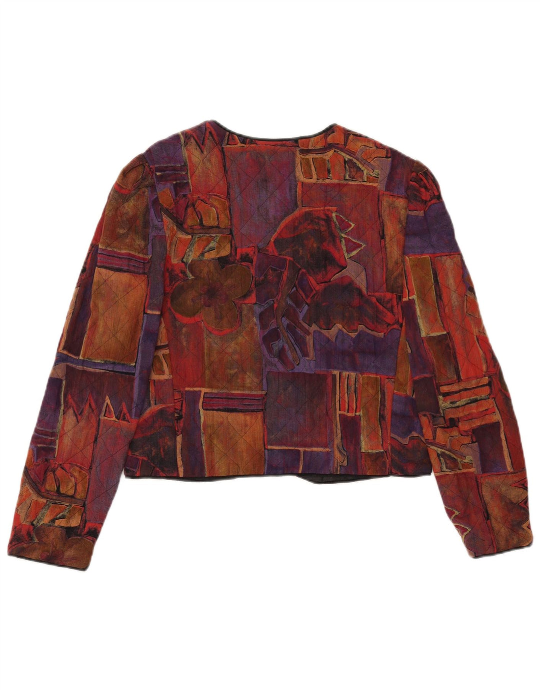 VINTAGE Femmes Crop Blazer Veste US 10 Grand Multicolore Géométrique