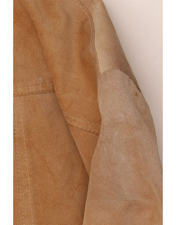 Barone Veste en daim pour femme UK 10 Petit cuir beige