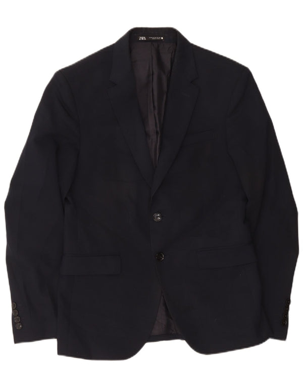 Zara Veste Blazer 2 Boutons Homme EU 46 Petit Bleu Marine Polyester