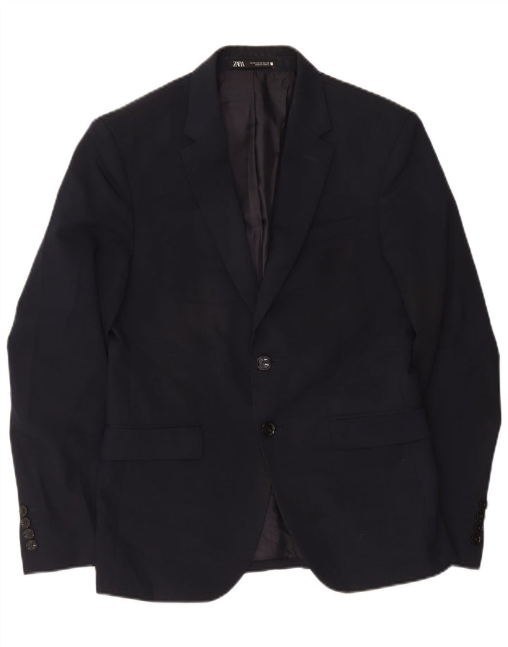 Zara Veste Blazer 2 Boutons Homme EU 46 Petit Bleu Marine Polyester
