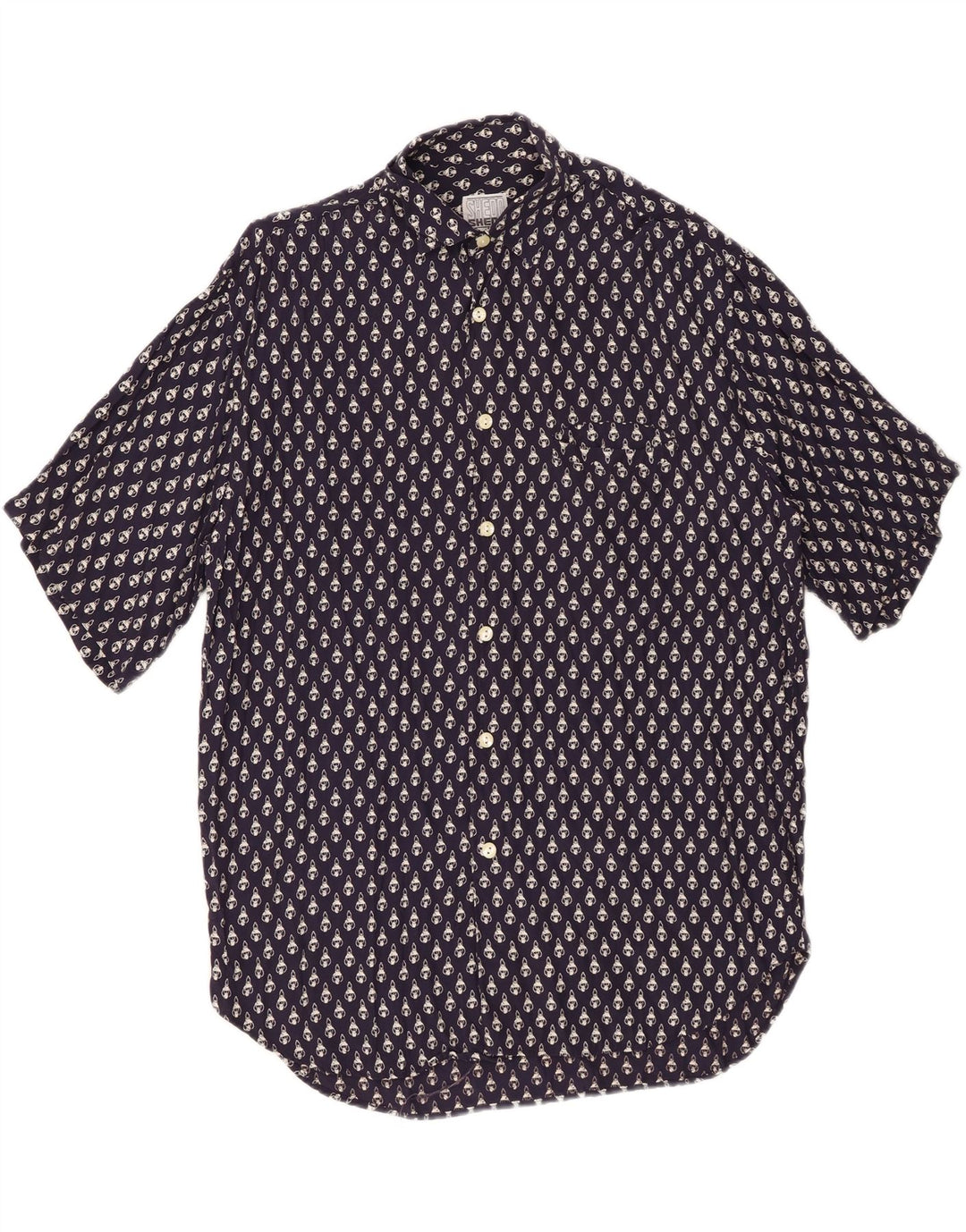 VINTAGE Chemise à manches courtes pour homme à motif abstrait en viscose bleu marine moyen
