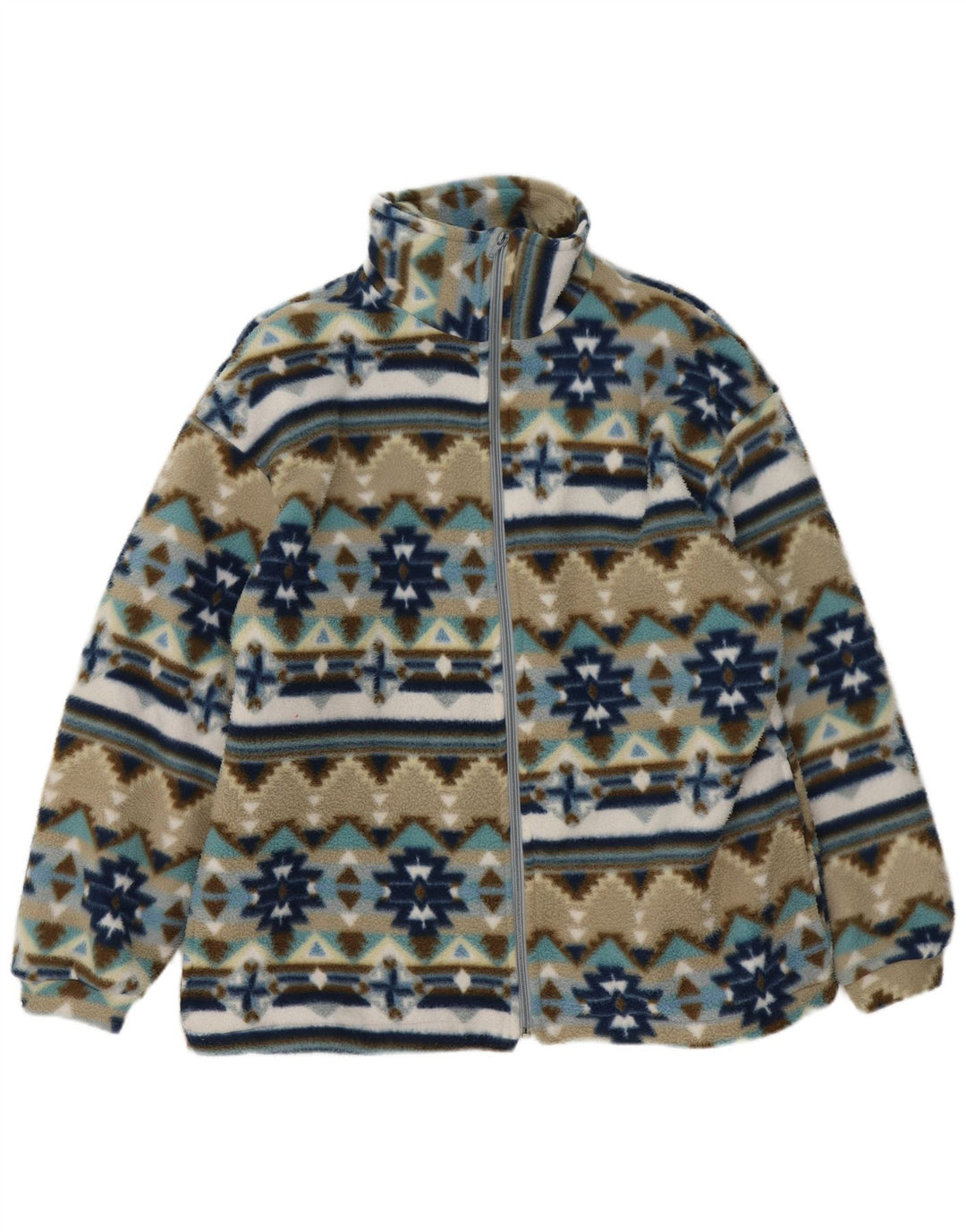 vintage Mens Fleece Jacket UK 40 Grand Multicolore Géométrique