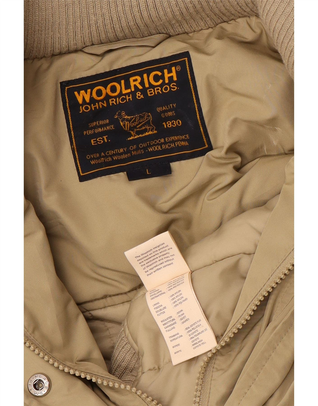 Woolrich Veste matelassée à capuche pour femme UK 16 Large Beige Polyester