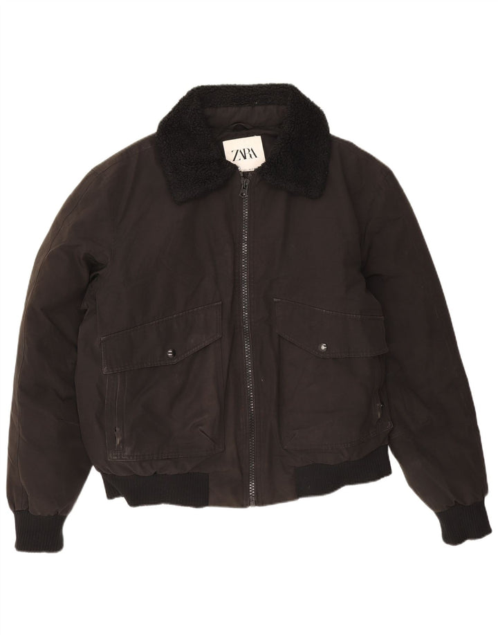 Zara Veste bomber rembourrée pour homme UK 40 Large Noir Polyester