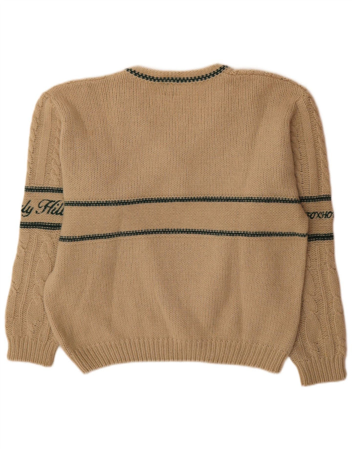 Foxhound Pull graphique à col en V pour homme en laine rayée beige