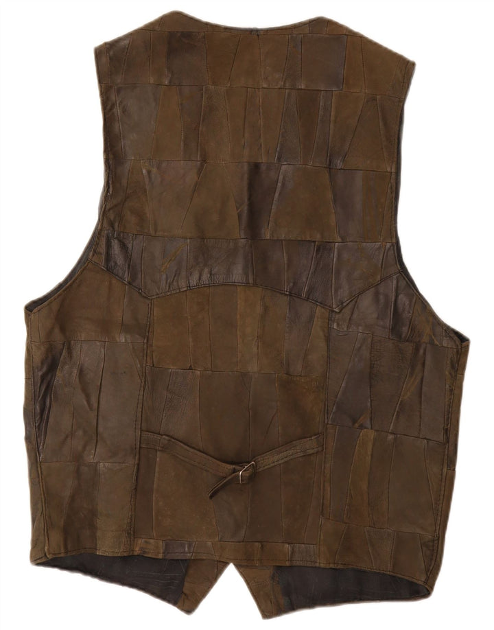 Gilet en cuir homme vintage XL Kaki Patchwork