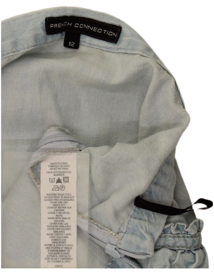 French Connection Mini jupe à volants en jean pour femme UK 12 Medium W32 Bleu