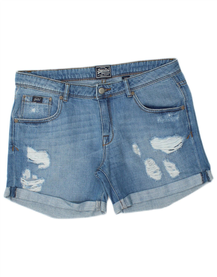 Superdry Short En Jean Déchiré W30 Femme Bleu Moyen Coton