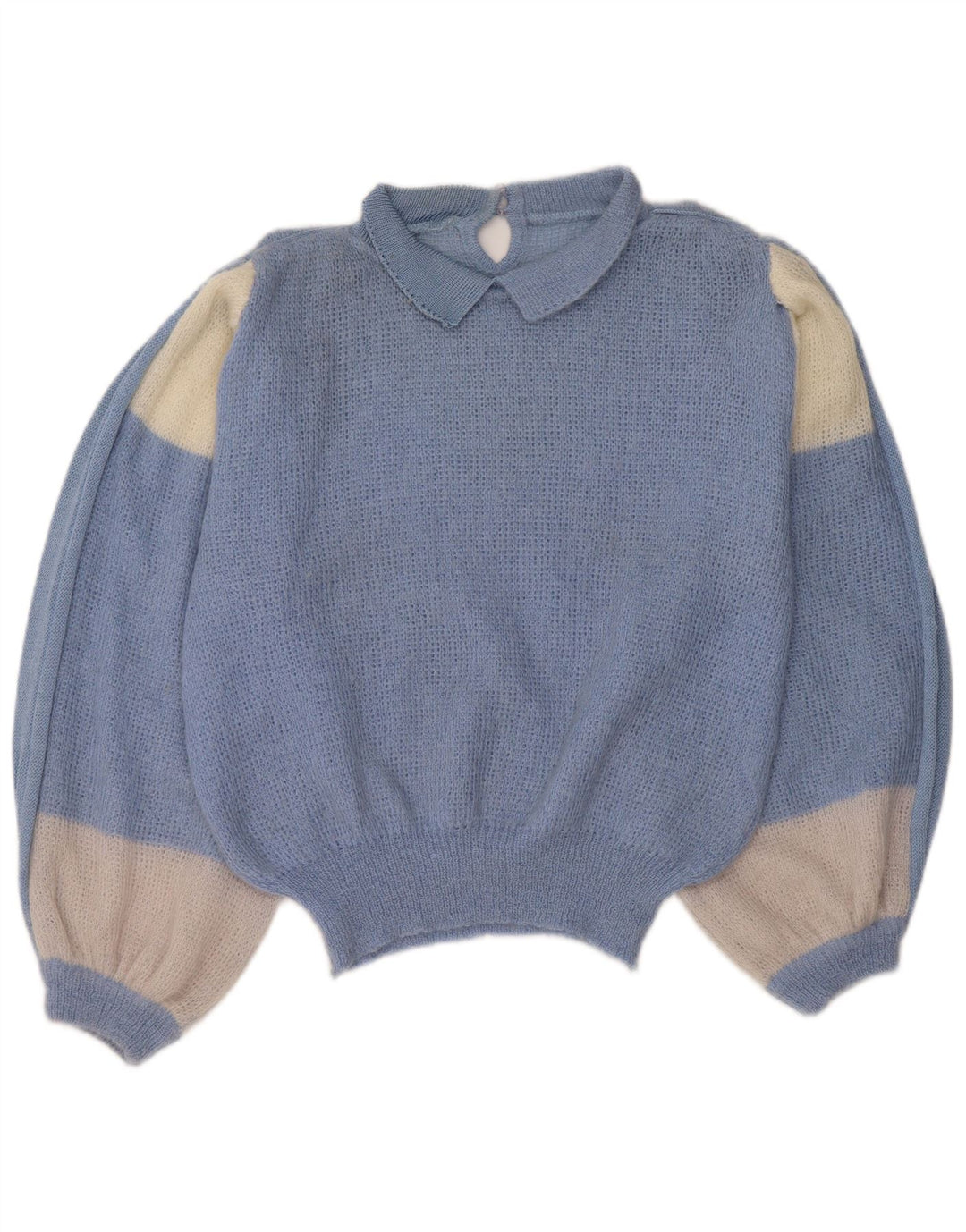 vintage Femme Polo Neck Jumper Pull IT 44 Bleu Moyen Colourblock