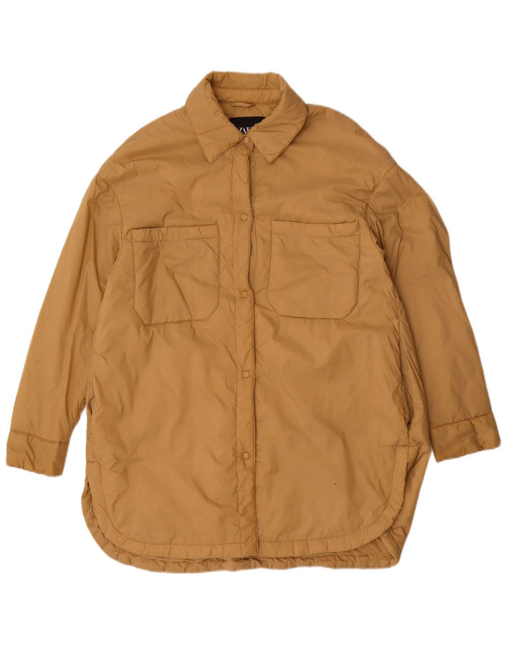 Zara Manteau rembourré surdimensionné pour femme UK 10 Petit polyester beige